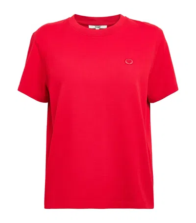 Maje Cotton Embroidered Logo T-shirt In Red