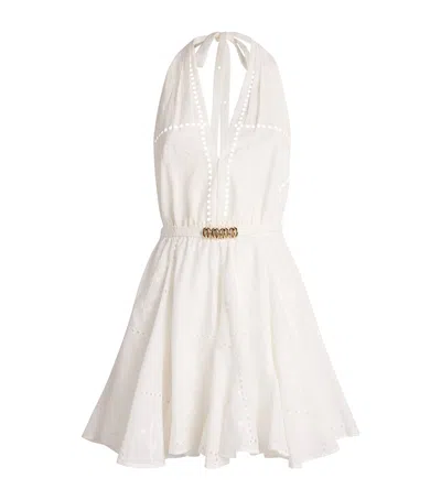 Maje Cotton Embroidered Mini Dress In White
