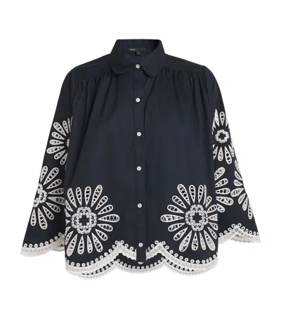 Maje Cotton Embroidered Shirt In Black