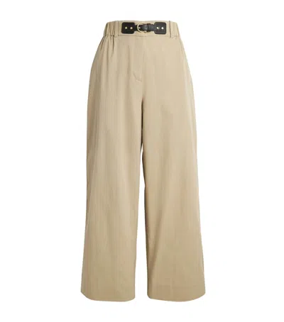 Maje Piuma Wide-leg Cotton Gabardine Trousers In Beige Light /
