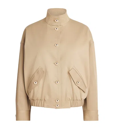 Maje Cotton High-neck Bomber Jacket In Beige