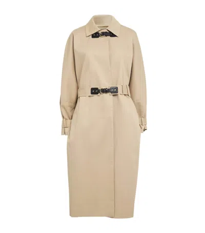 Maje Cotton Longline Trench Coat In Gold