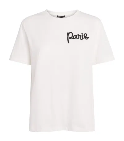 Maje Cotton Paris Embroidered T-shirt In White