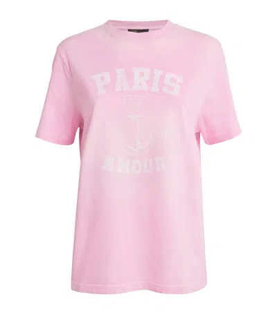 Maje Cotton Paris T-shirt In Pink