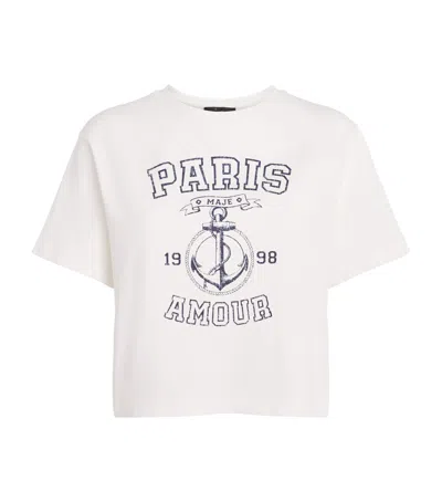 Maje Cotton Paris T-shirt In White