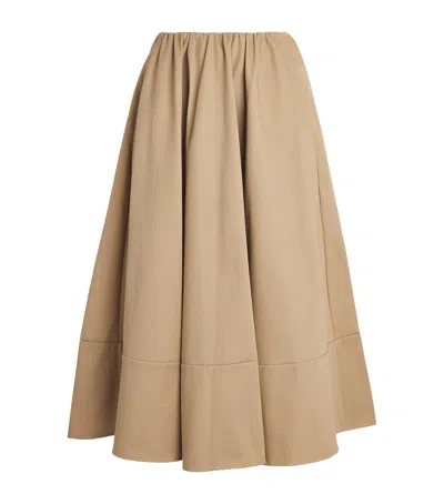 Maje Cotton Pleated Midi Skirt In Beige