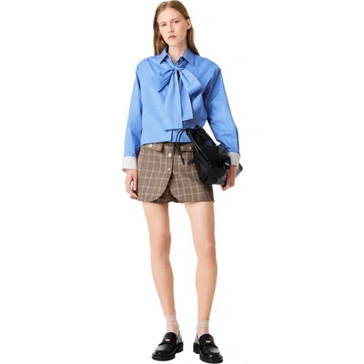 Maje Cotton Pussy Bow Shirt In Blue