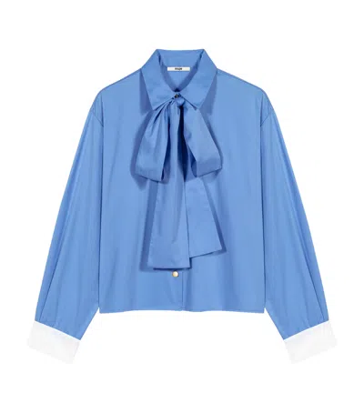 Maje Cotton Pussybow Shirt In Blue