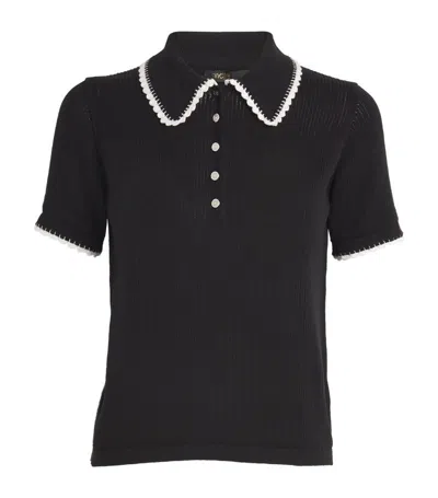 Maje Cotton Scalloped Collar T-shirt In Black