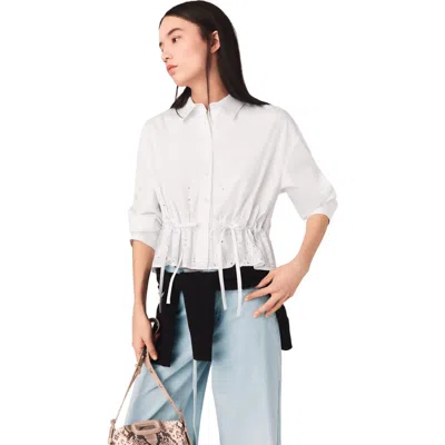 Maje Cotton Shirt With Rhinestones In Multi