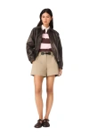 Maje Cotton-blend Belted Shorts In Brown