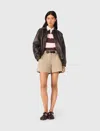 Maje Cotton-blend Belted Shorts In Neutral