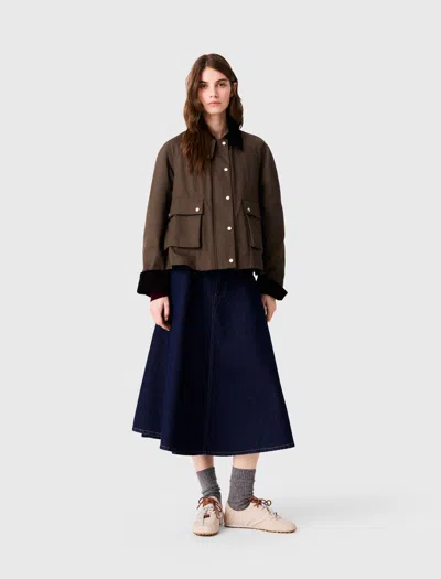 Maje Cotton Trapeze Jacket In Khaki