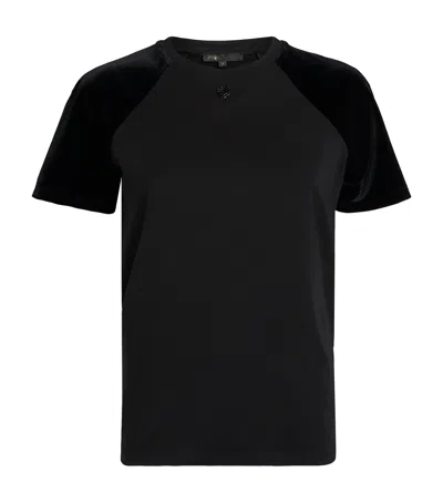 Maje Cotton Velvet-sleeved T-shirt In Multi