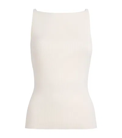 Maje Womens White Square-neck Ribbed Cotton-blend Top