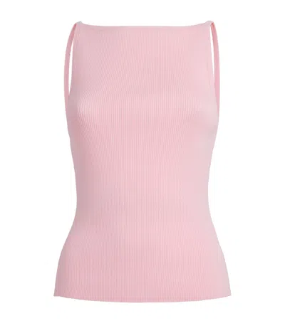 Maje Cotton-blend Rib-knit Tank Top In Pink
