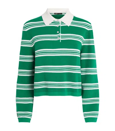 Maje Womens Green Striped Cropped Cotton-blend Polo Jumper In Multi