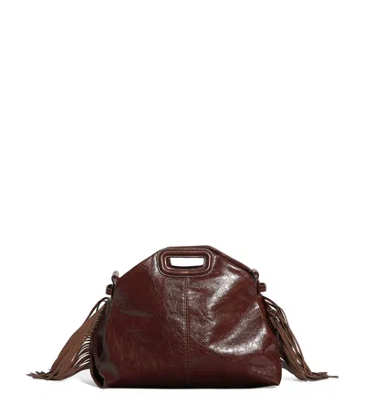Maje Cracked Leather Miss M Shoulder Bag In Brown