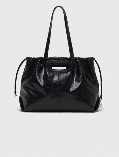 Maje Crackled Leather M Tote Bag In Black