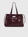 Maje Crackled Leather M Tote Bag In Burgundy
