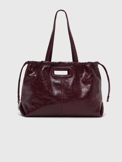Maje Crackled Leather M Tote Bag In Burgundy