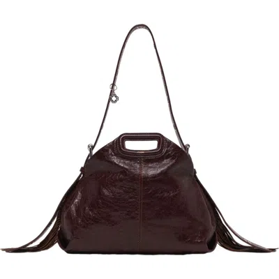 Maje Womens Dark Brown Miss M Crackled-leather Shoulder Bag