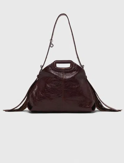 Maje Crackled Leather Miss M Bag In Brown