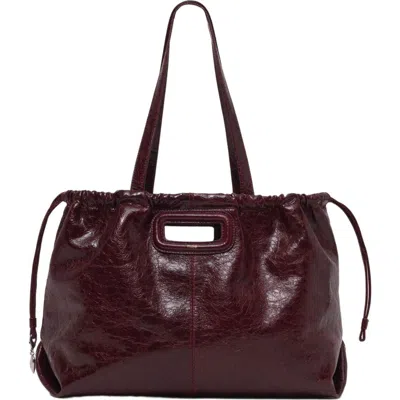 Maje Crackled Miss M Tote Bag In Burgundy