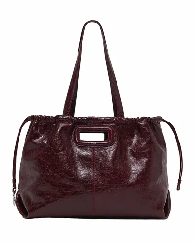 Maje Crackled Miss M Tote In Burgundy