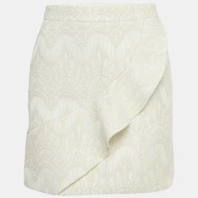 Maje Cream Jacquard Ruffled Mini Skirt In Neutral