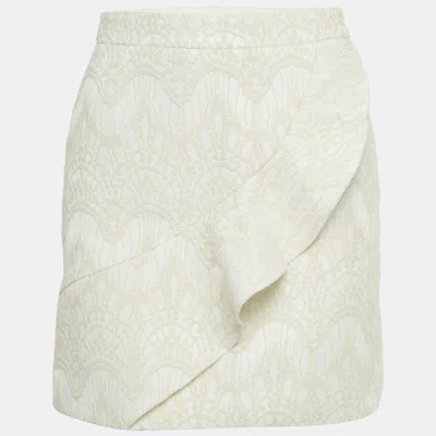 Pre-owned Maje Cream Jacquard Ruffled Mini Skirt S In White