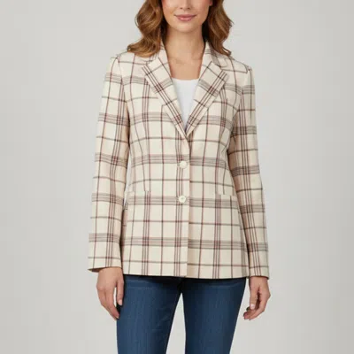 Pre-owned Maje Cream Plaid Gabardine Single Breasted Blazer S In White