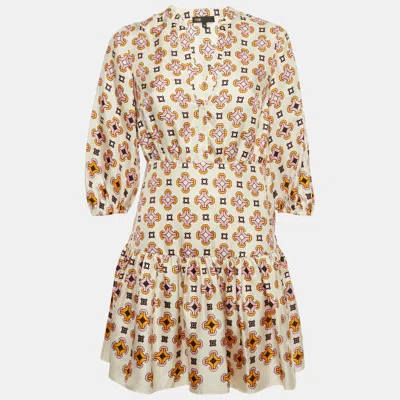 Pre-owned Maje Cream Printed Silk Mini Dress S In White