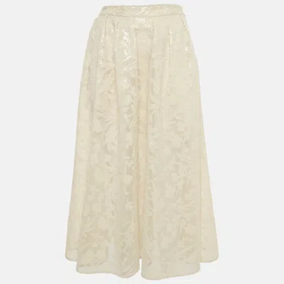 Pre-owned Maje Cream Sequin Sheer Midi Skirt S In White