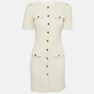 Pre-owned Maje Cream Tweed Sheath Dress S In White