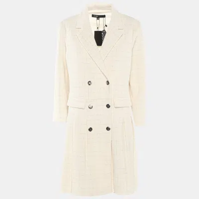 Pre-owned Maje Cream/silver Tweed Dress M In White