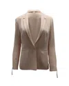 MAJE CREPE SINGLE-BREASTED JACKET IN PEACH ACETATE