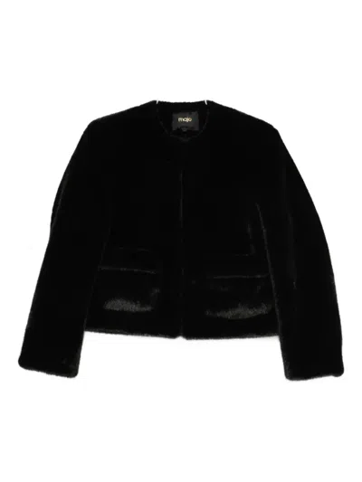 Maje Crew-neck Faux-fur Jacket In Black