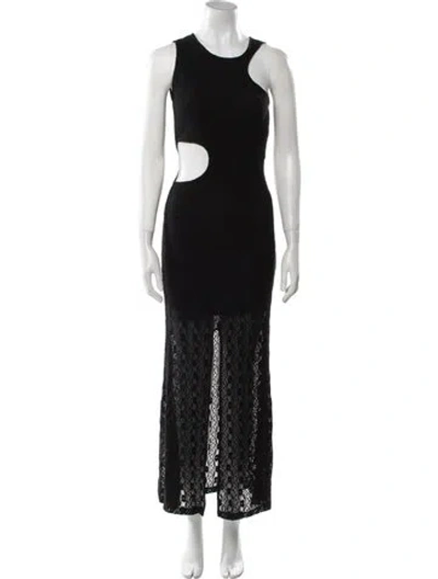 Pre-owned Maje Crew Neck Long Dress In Black