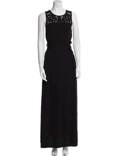 Pre-owned Maje Crew Neck Long Dress In Black