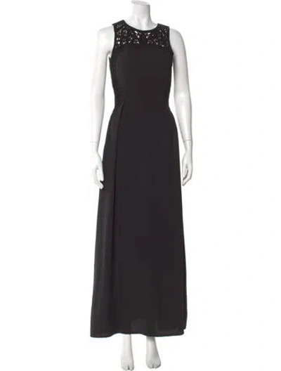 Pre-owned Maje Crew Neck Long Dress In Black