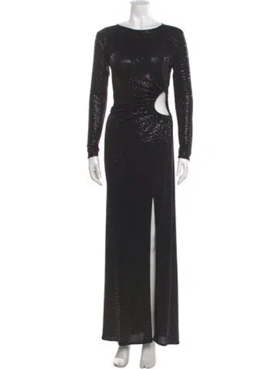 Pre-owned Maje Crew Neck Long Dress In Black