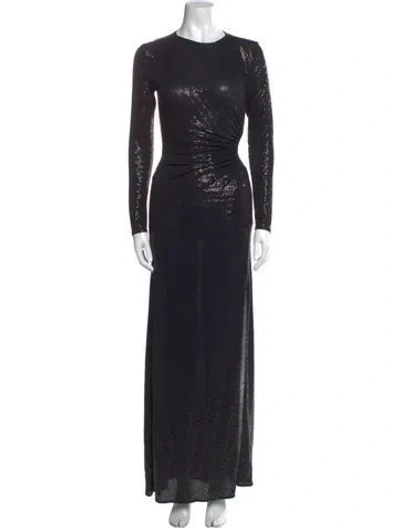 Pre-owned Maje Crew Neck Long Dress In Black