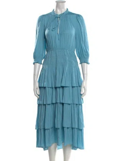 Pre-owned Maje Crew Neck Long Dress In Blue