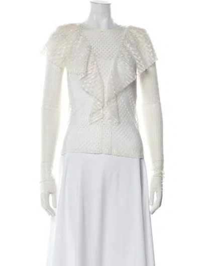 Pre-owned Maje Crew Neck Long Sleeve Blouse In Neutral