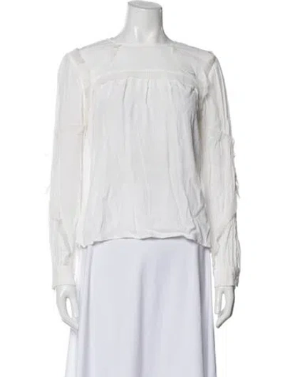 Pre-owned Maje Crew Neck Long Sleeve Blouse In White