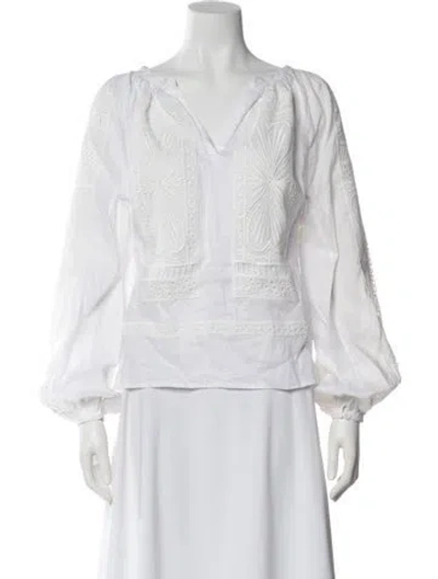 Pre-owned Maje Crew Neck Long Sleeve Blouse In White