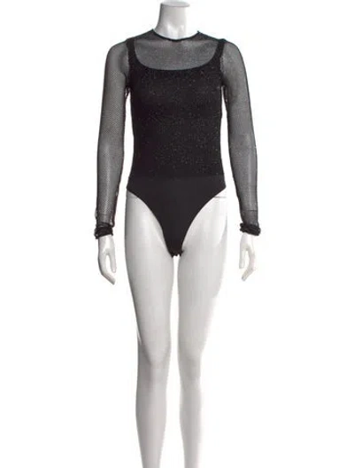 Pre-owned Maje Crew Neck Long Sleeve Bodysuit In Black