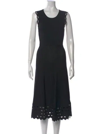 Pre-owned Maje Crew Neck Midi Length Dress In Black