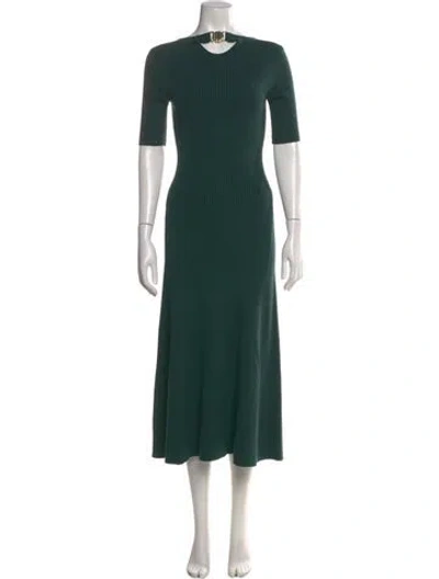 Pre-owned Maje Crew Neck Midi Length Dress In Green
